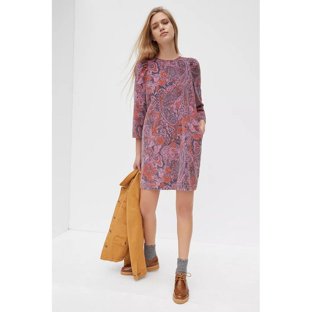 by Anthropologie Sz. S Blue Motif Dayna 100% Cotton Corduroy Mini Dress